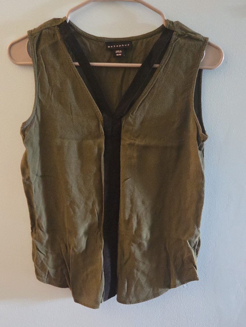 Metaphor Olive Green Sleeveless V-Neck Tank with Black Trim